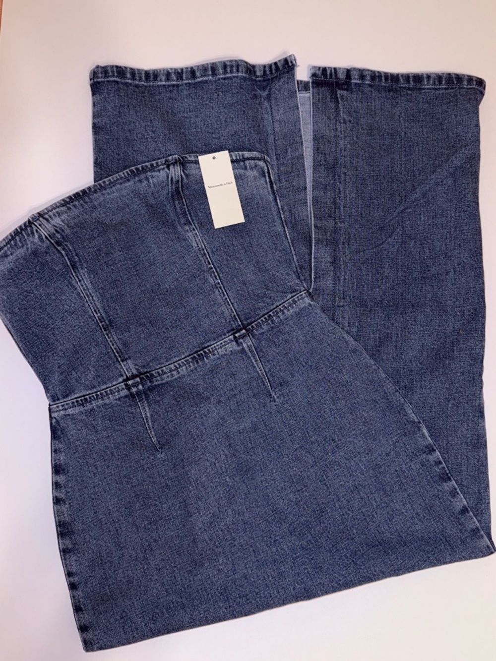 NWT Abercrombie & Fitch Strapless Denim Midi Dress Medium Wash Mila XXS 00 0 - Picture 7 of 16
